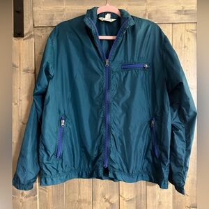Vintage L.L. Bean Teal Nylon Windbreaker Jacket Purple Zips Womens L